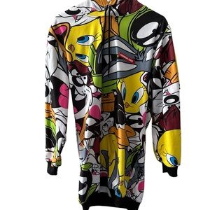 Women’s Looney Tunes Multi-Colored Activewear Pullover Fleece Hoodie, Size L.